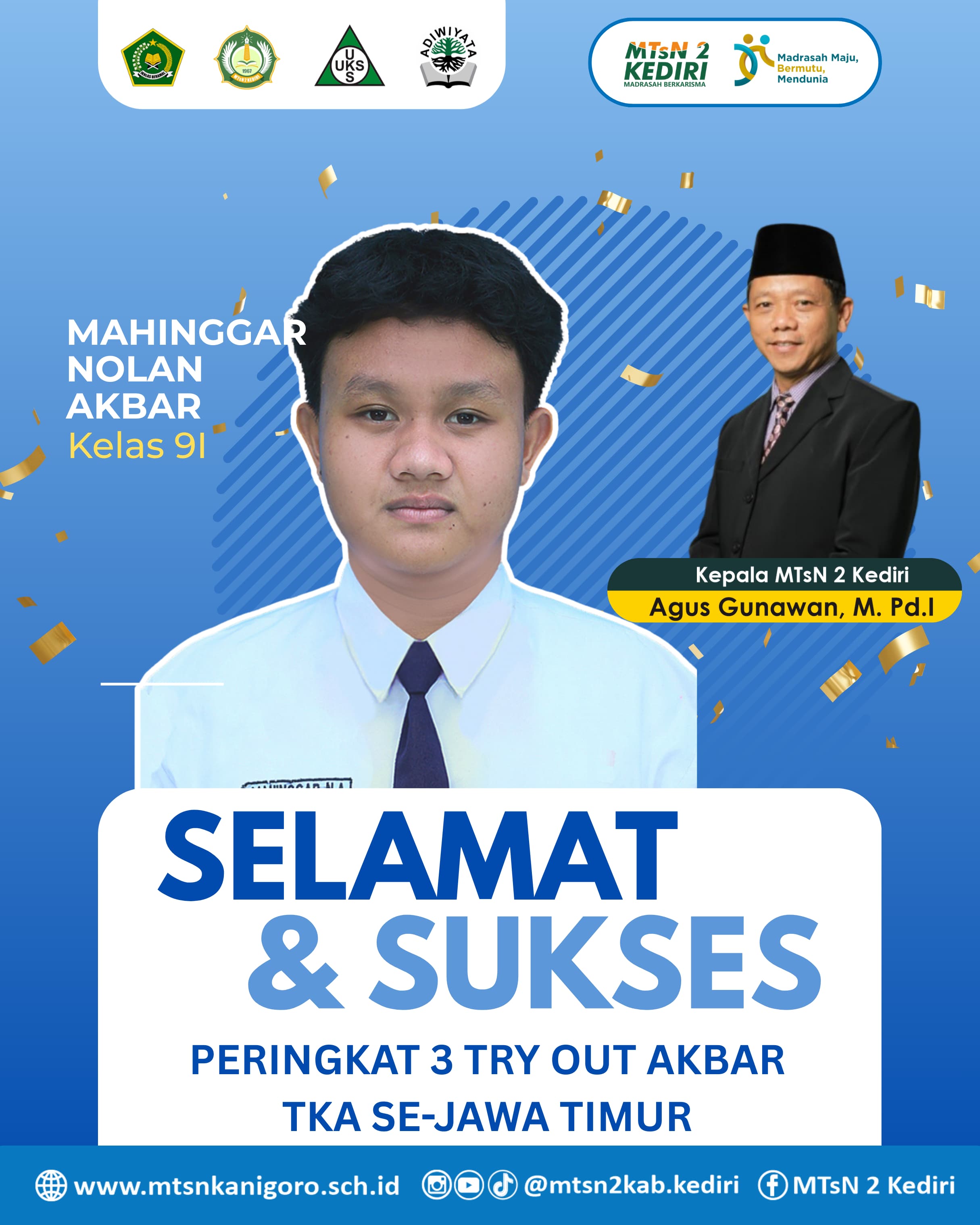 SISWA MTsN 2 KEDIRI RAIH PERINGKAT 3 TRYOUT TKA SE JAWA TIMUR